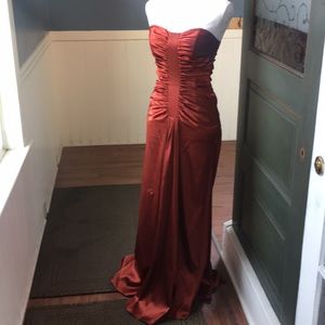 Jessica McClintock Satin Bronze Evening Gown